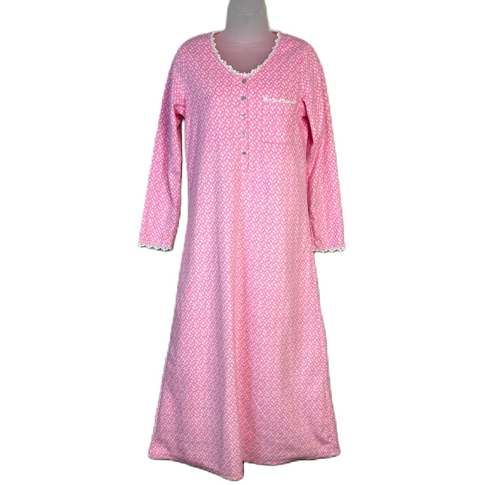 Eileen West Nightgown Size XS Long Sleeve Fleece Pink Lace Cottagecore Modest